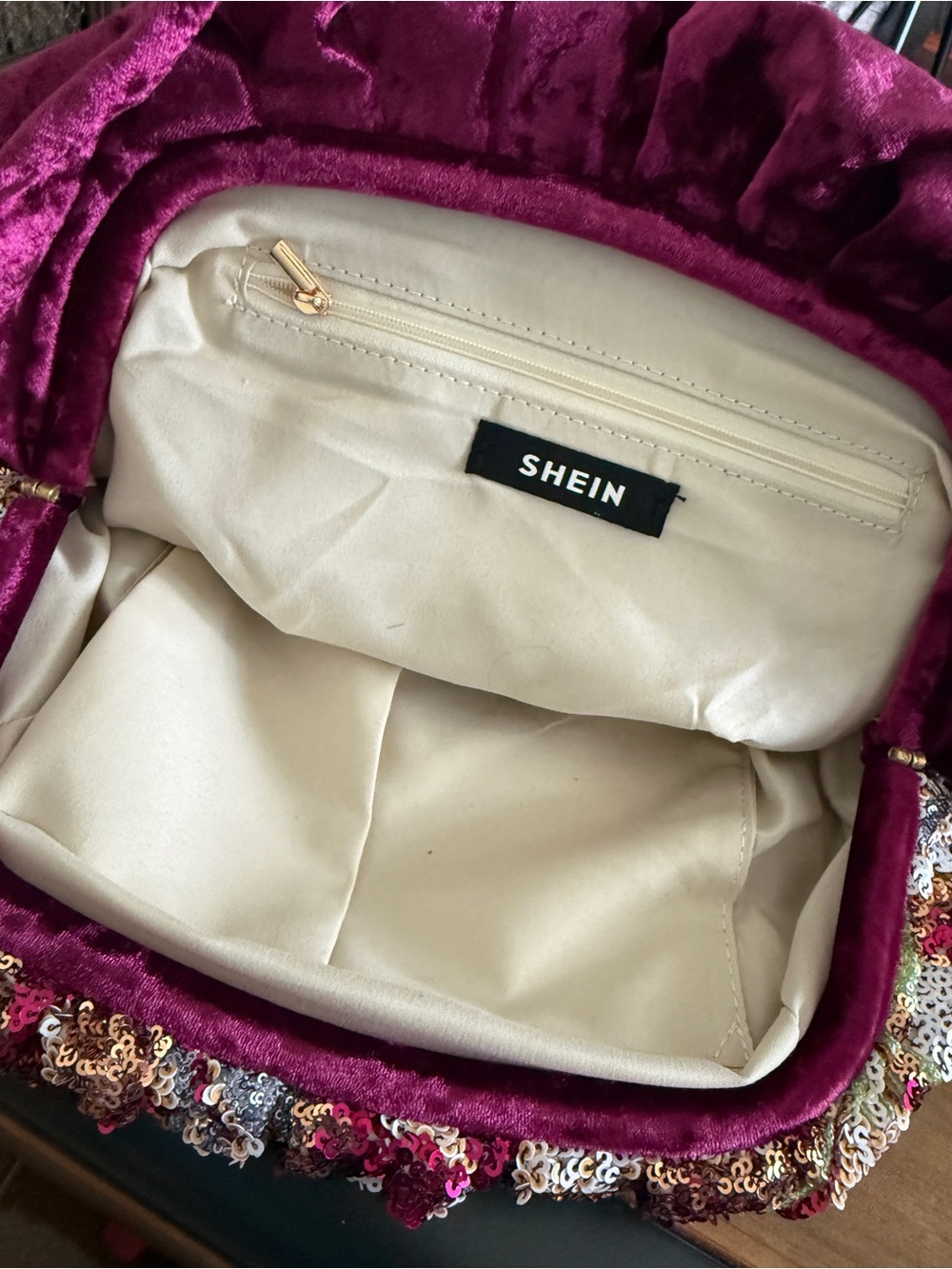 SHEIN Pink Velvet Sequin Accent Women’s Bag